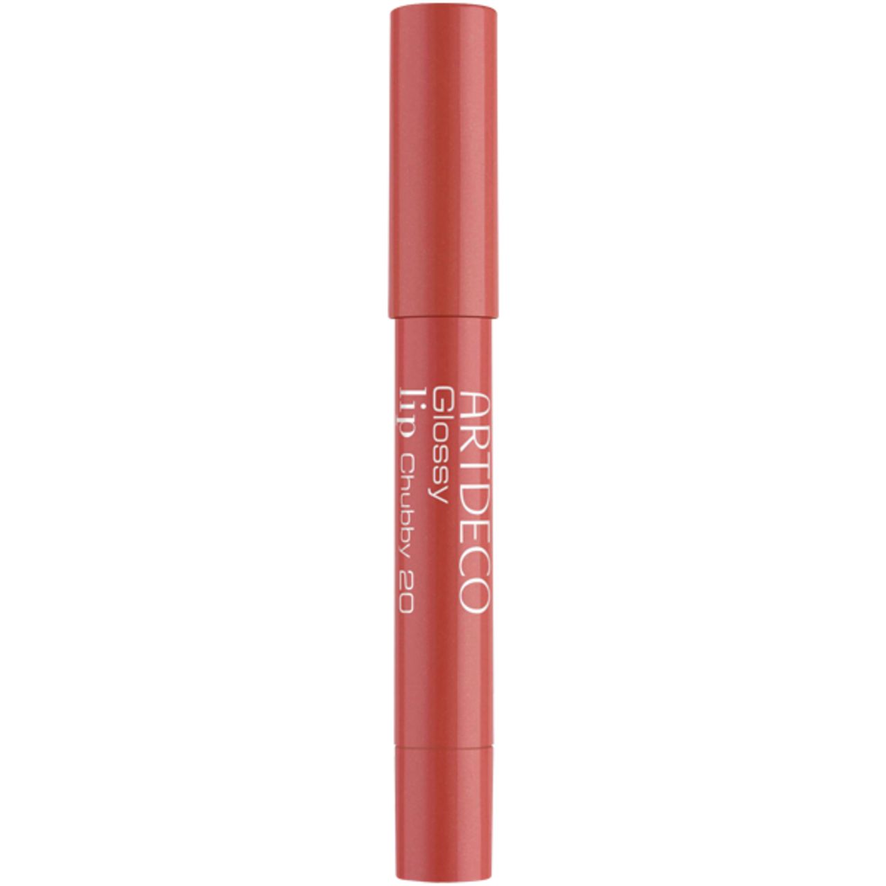 Roodbruine lippenstift met dop erop. Opschrift: Artdeco Glossy Lip Chubby 20.