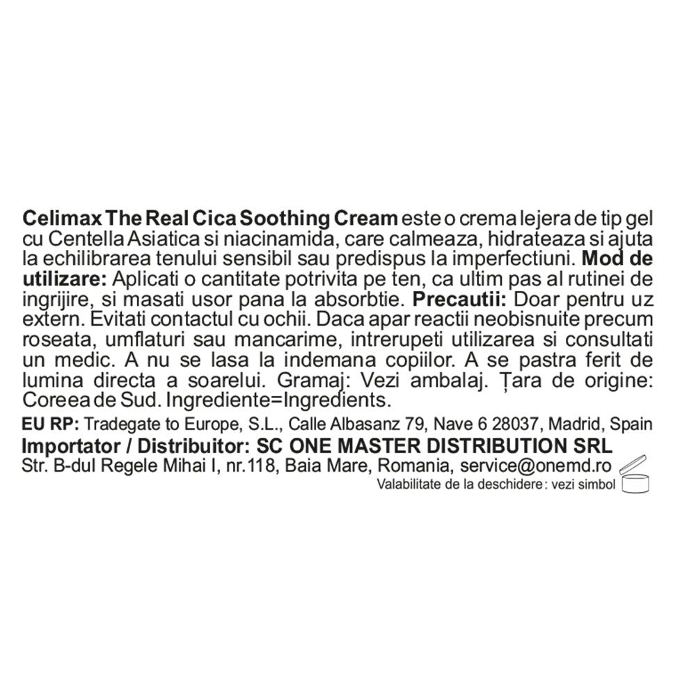 Celimax The Real Cica Soothing Cream: lichte gelcrème met Centella Asiatica en niacinamide om te kalmeren en hydrateren.
