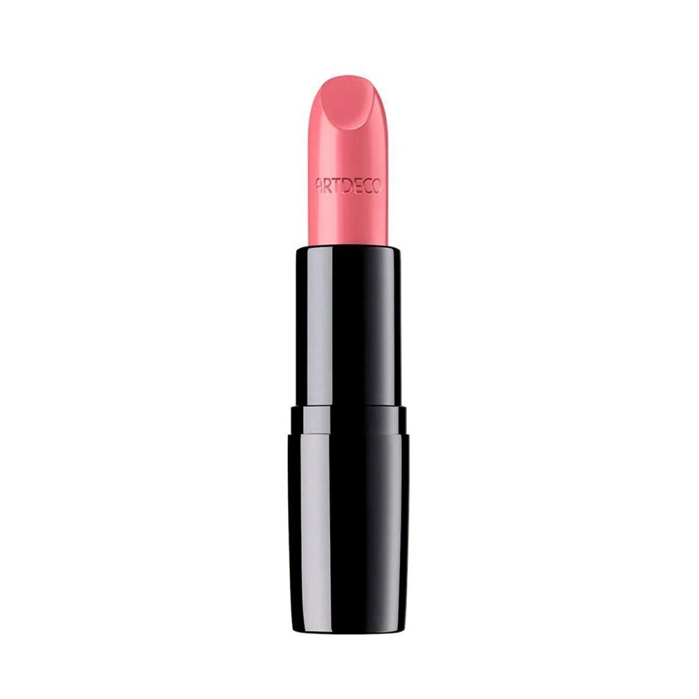 Roze lipstick met zwarte huls. De tekst "ARTDECO" is zichtbaar op de lipstick.