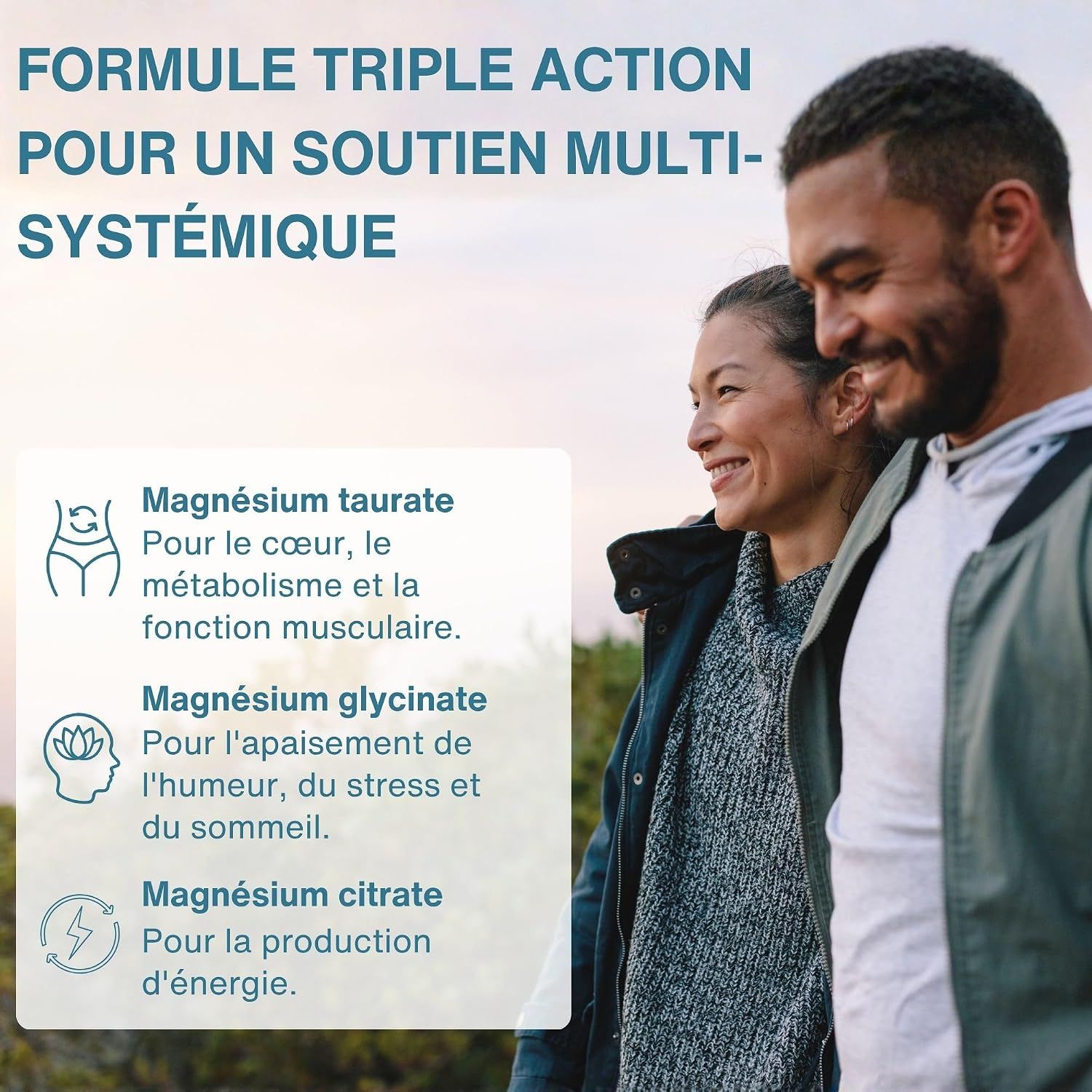 Graphique montrant les avantages du magnésium taurate, glycinate et citrate.