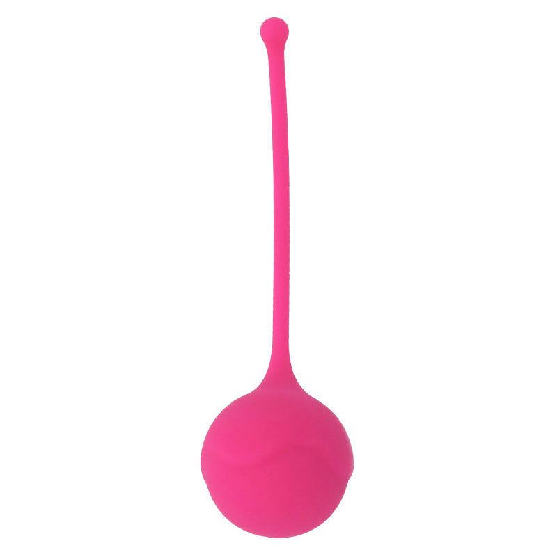 Roze siliconen bal met steel. De bal heeft een ronde vorm.