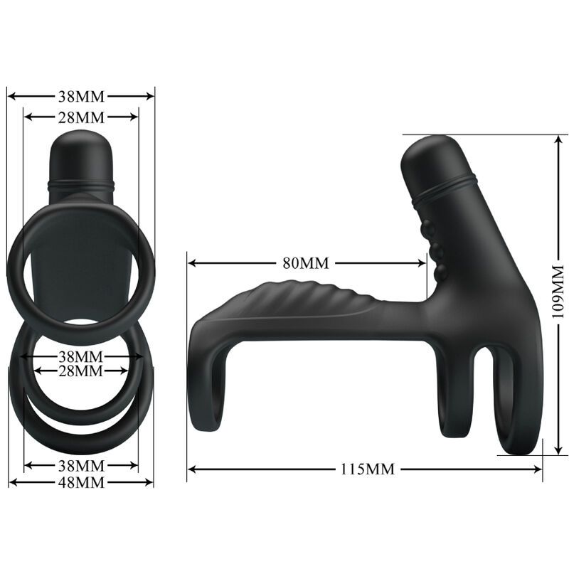 Dimensions d'un anneau pénien noir : 115mm x 109mm.