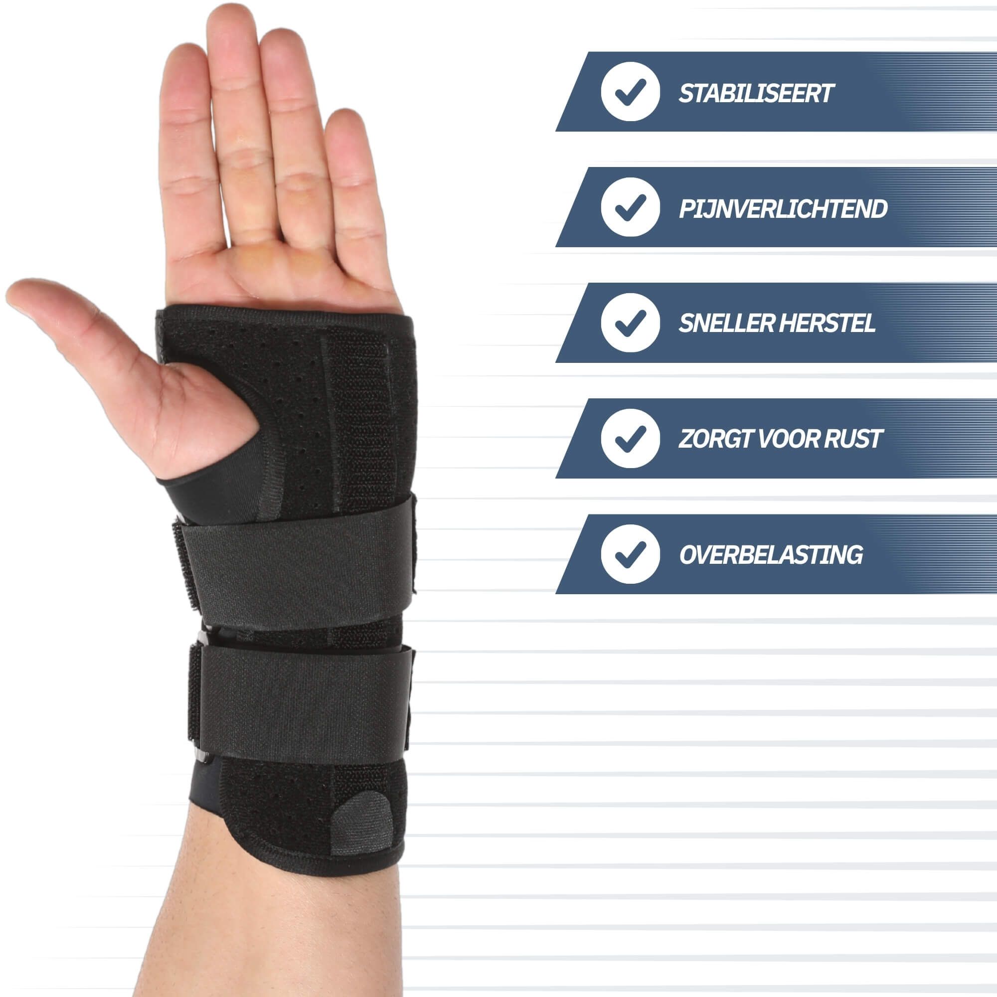 Zwarte polsbrace met klittenbandsluiting en logo.