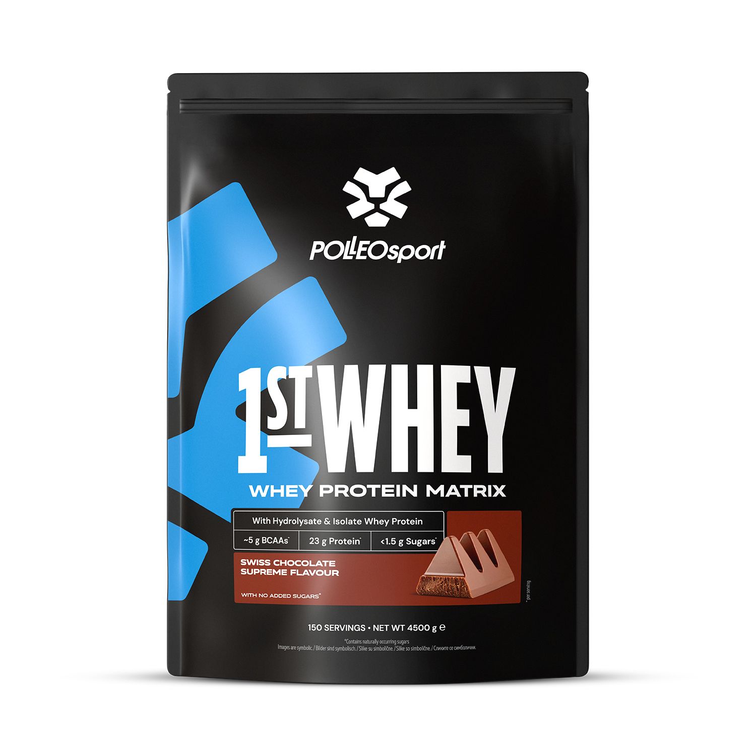 Polleo 1st Whey Protein Matrix zak, Swiss Chocolate Supreme smaak.