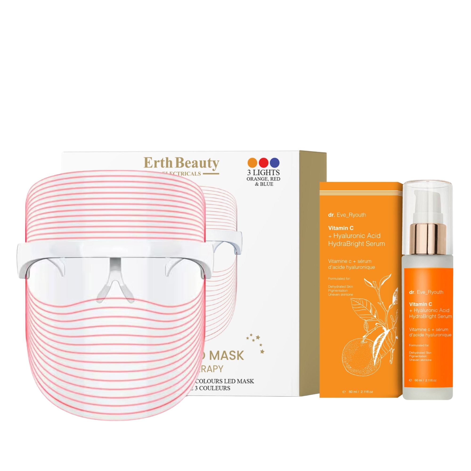Dr Eve Ryouth Masque LED Sans Fil 3 Couleurs avec Vitamine C Sérum Hydrabright