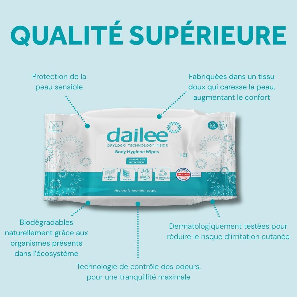 Dailee Lingettes Humides pour Adultes et Seniors XXL