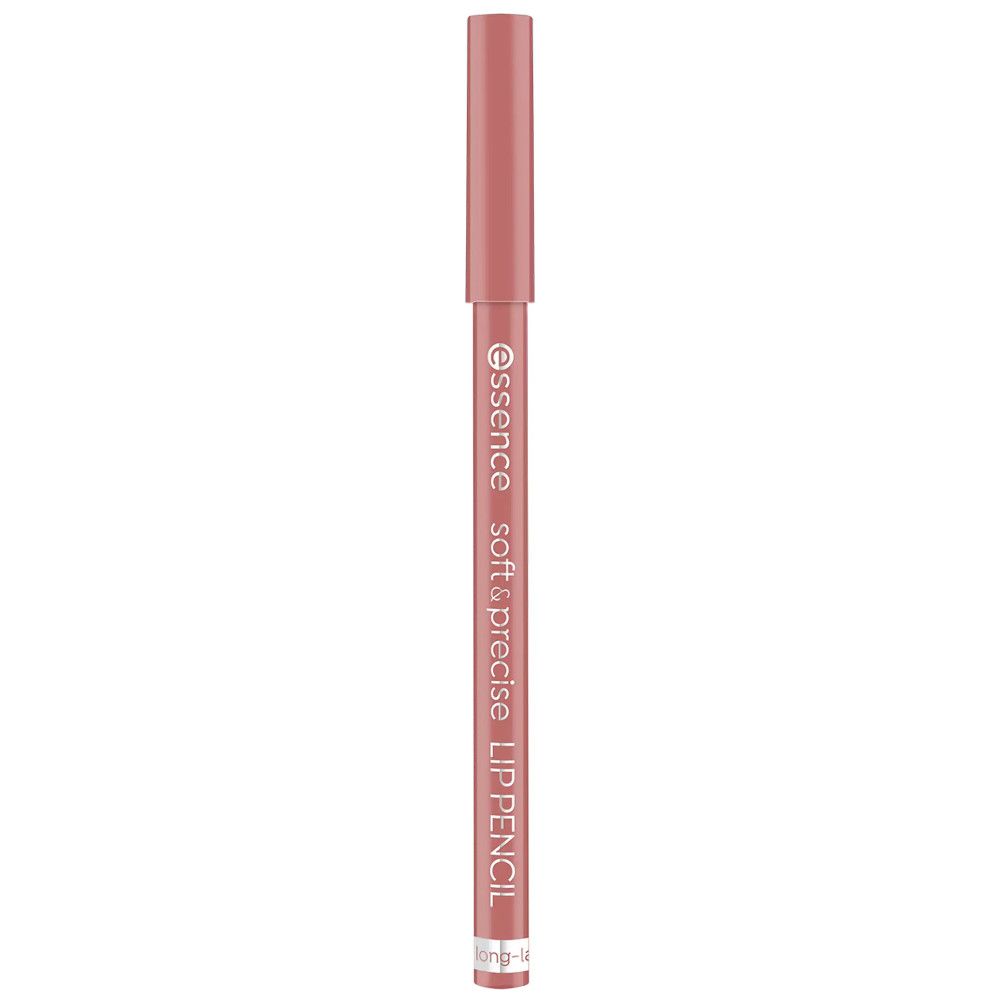 Essence Soft & Precise lipliner. Roze potlood met dop. Opschrift en productnaam.