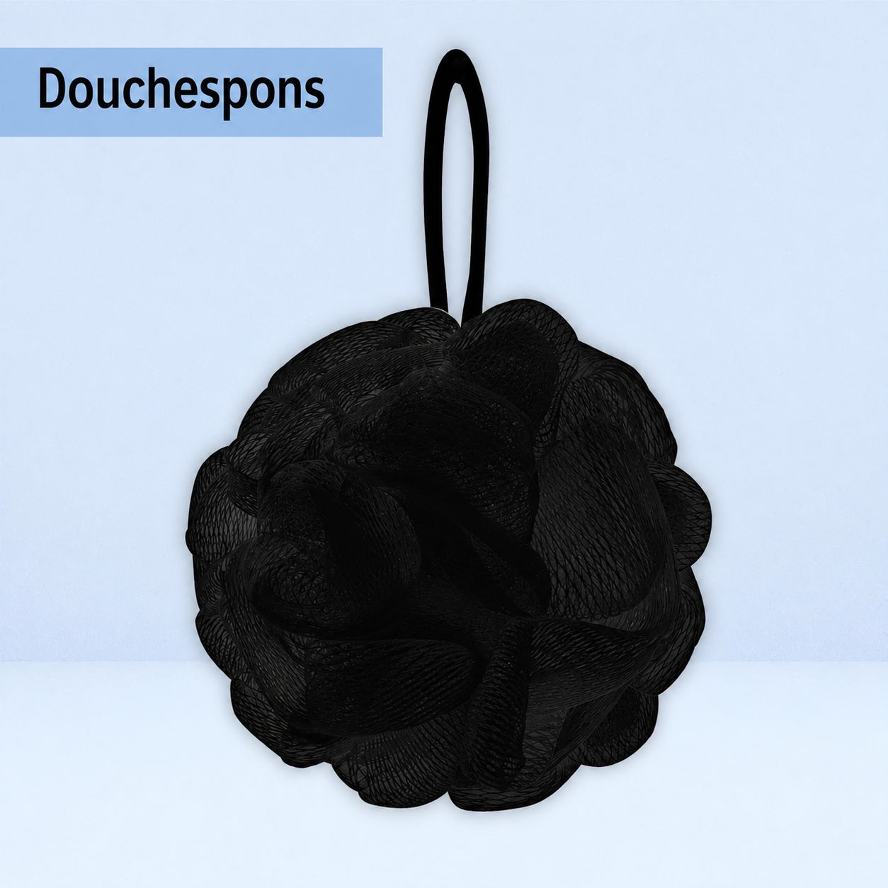 Zwarte douche spons met lus.