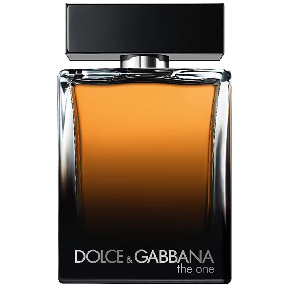Dolce & Gabbana The One For Men EdP Nat. Spray. Rechthoekige flacon met zwarte dop. Logo en productnaam zichtbaar.