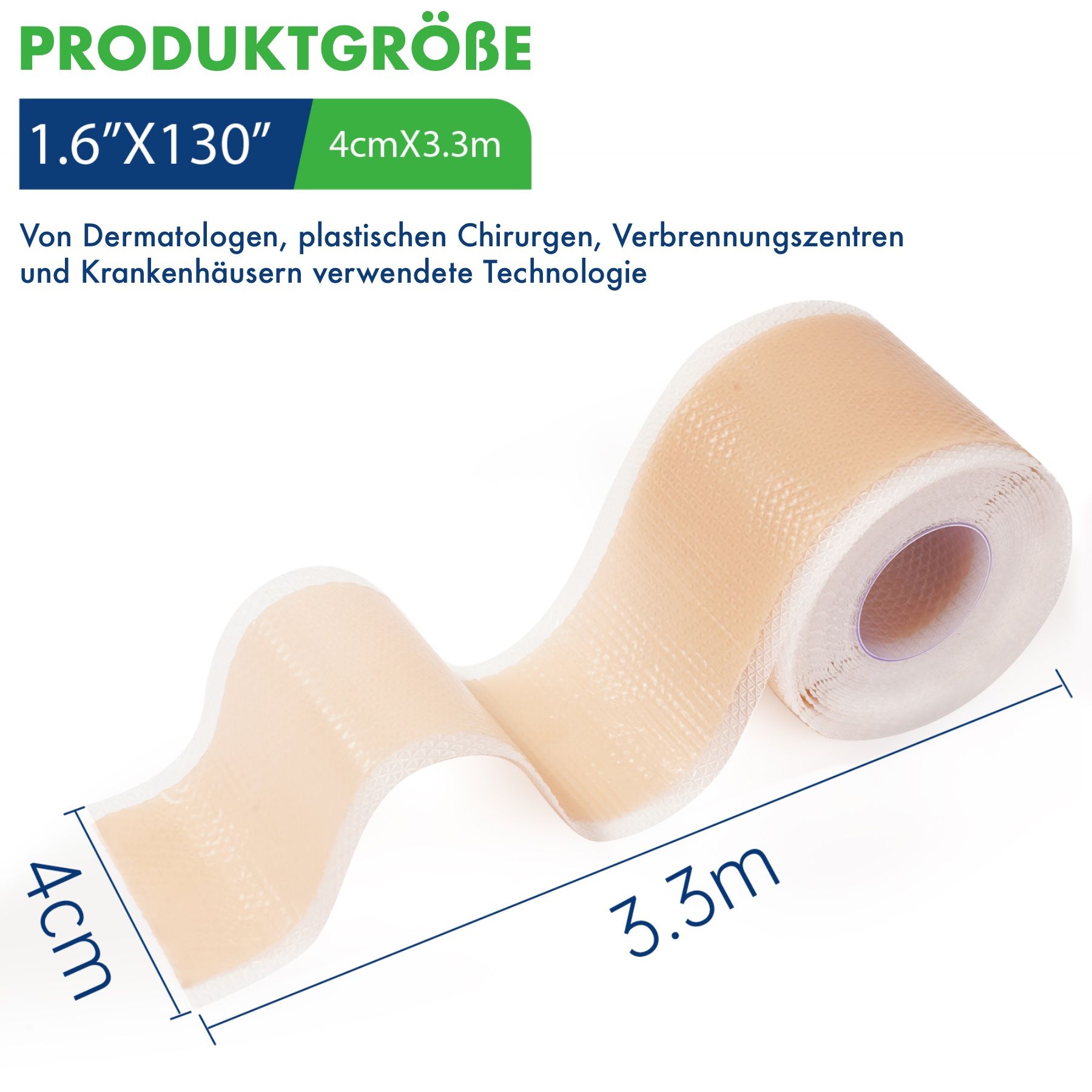 Afmeting siliconen littekenpleister: 4cm x 3.3m.