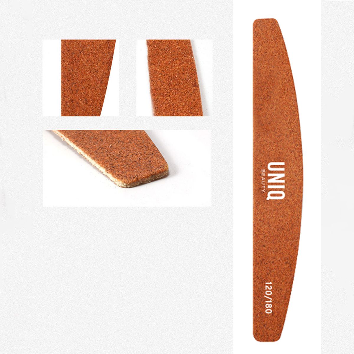 Lime à ongles orange demi-lune, grain 120/180, bordure blanche.
