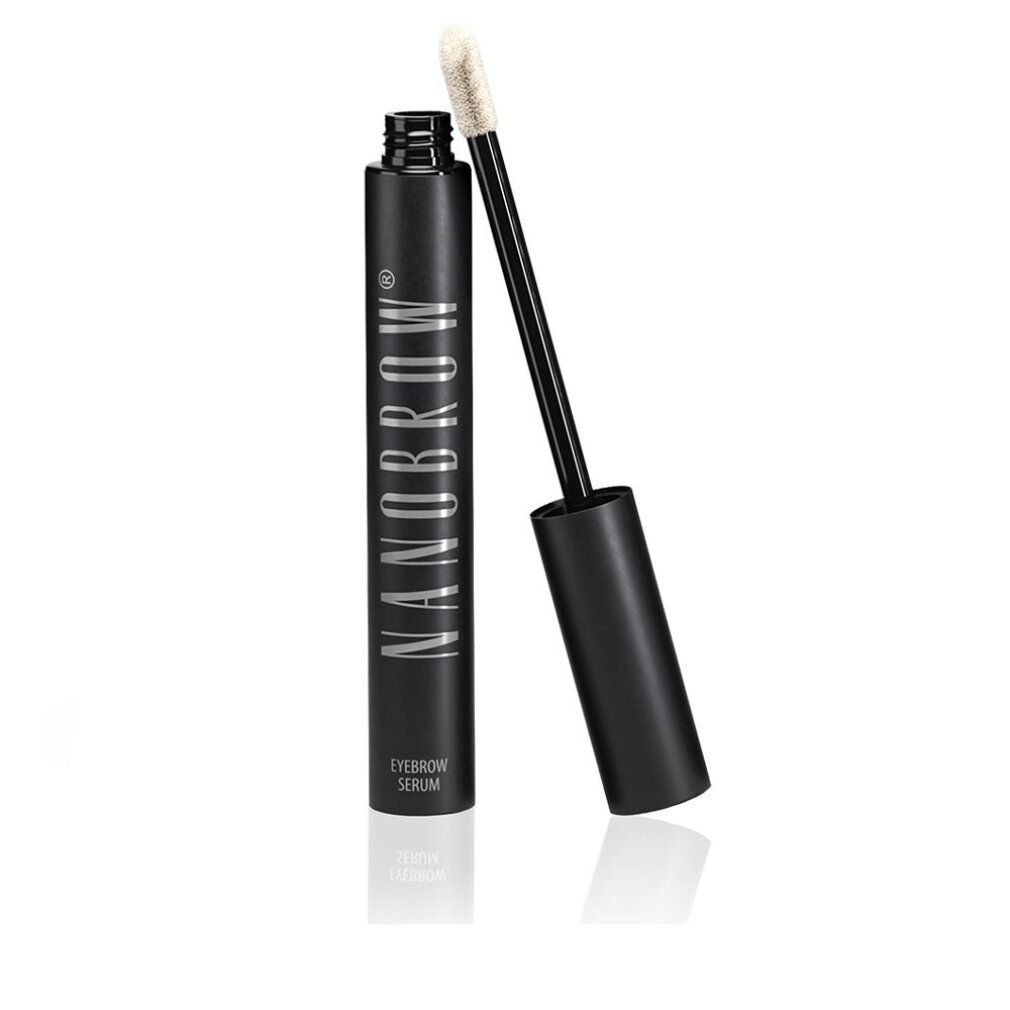 Flacon noir avec inscription argentée "NANOBROW EYEBROW SERUM" et applicateur.
