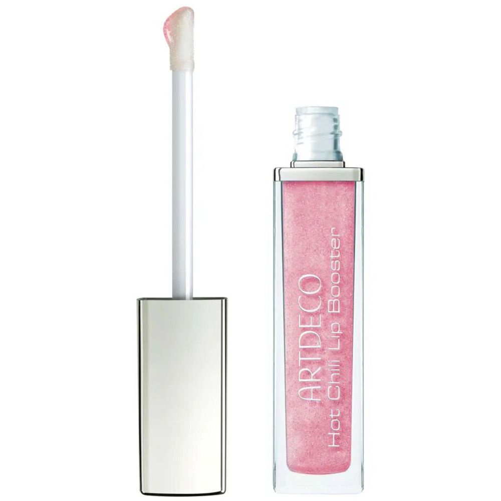 Artdeco Hot Chili Lip Booster, roze vloeistof in transparante houder met applicator. Zilveren dop.