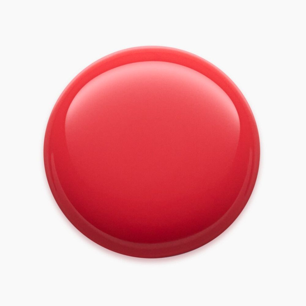 Rode, glanzende knop met afgeronde randen.
