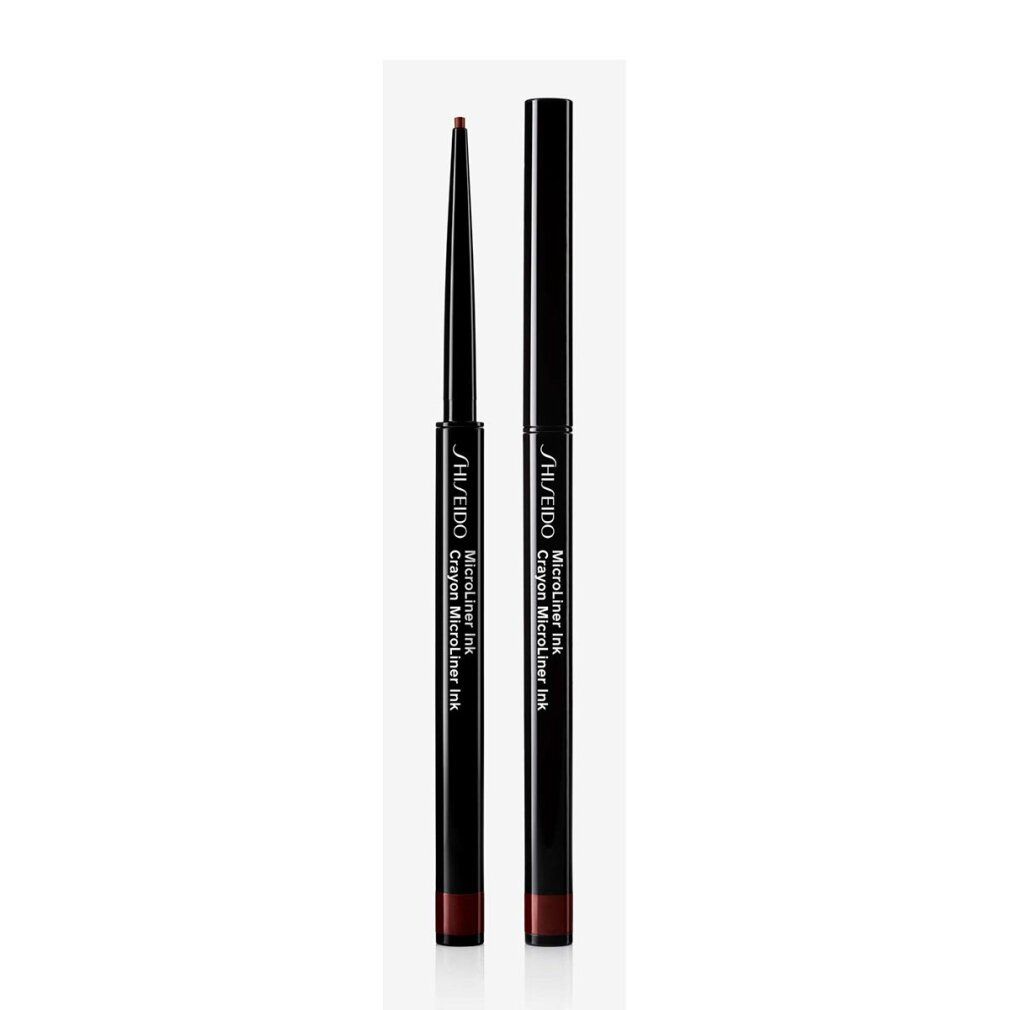 SHISEIDO Eye Microliner Ink 03. Crayon noir avec mine rouge. Nom du produit et marque sur le crayon.