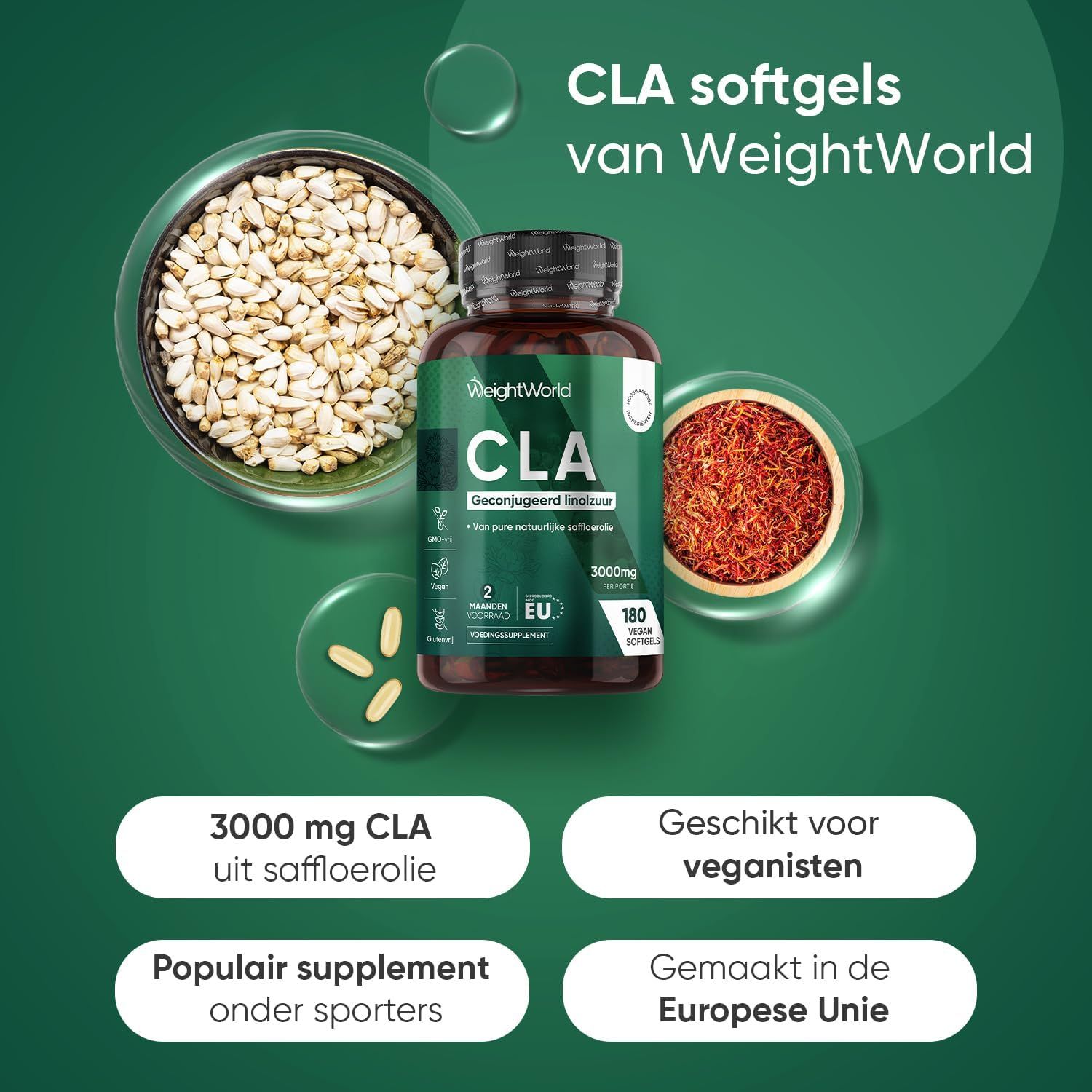WeightWorld CLA capsules met saffloerolie en saffloer.