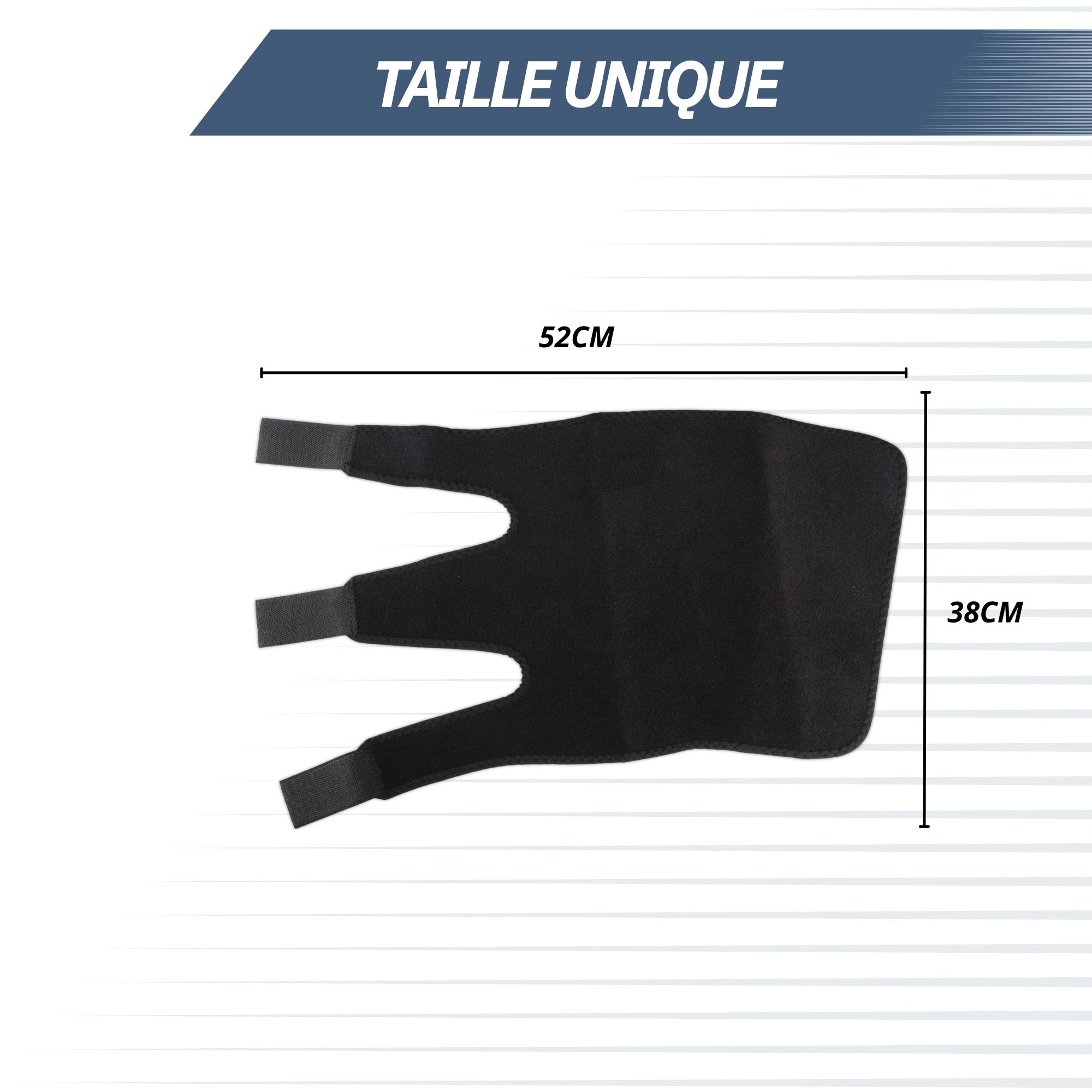 Genouillère noire avec attaches velcro, 52x38cm.
