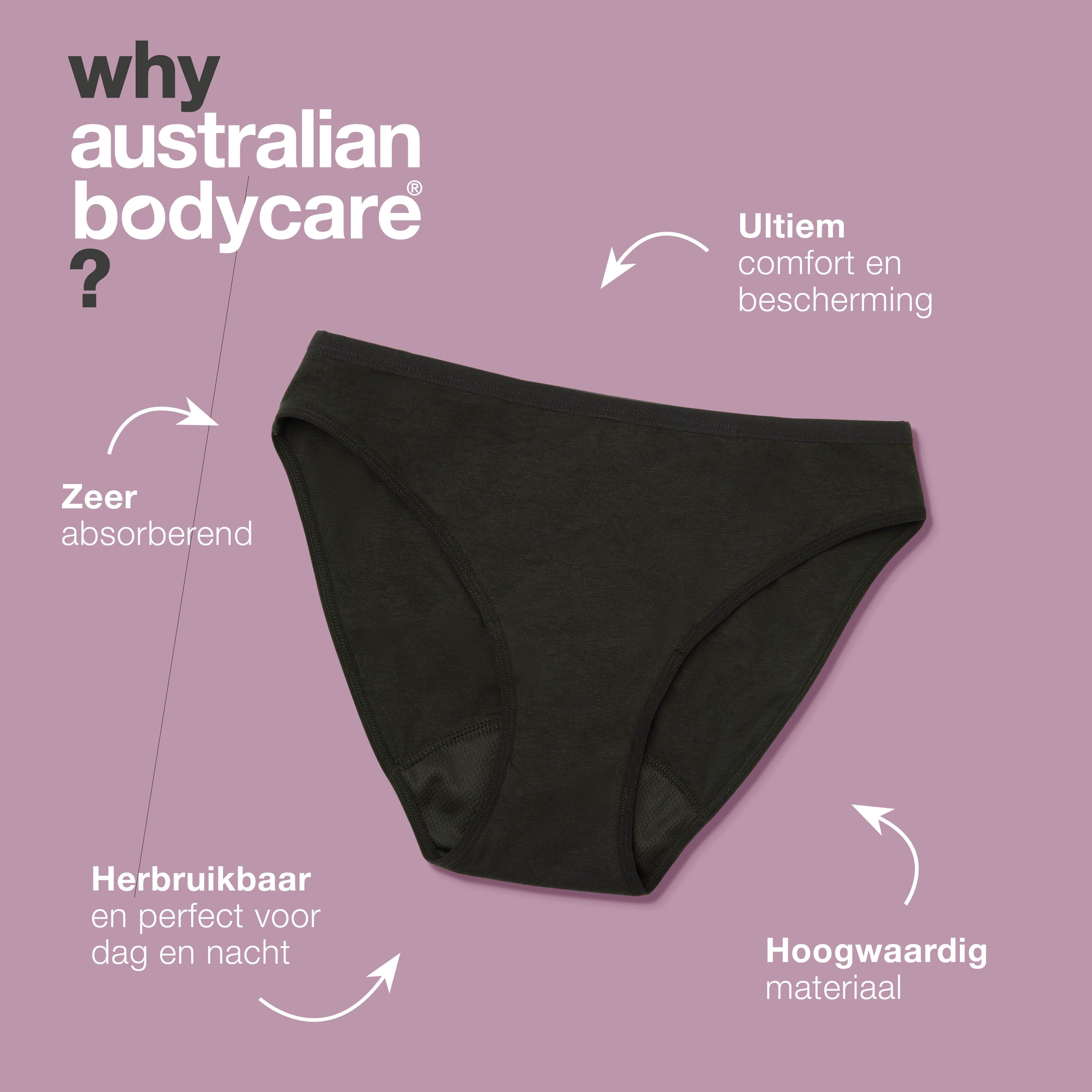 Zwart menstruatiebroekje. Zeer absorberend, herbruikbaar, hoogwaardig materiaal.