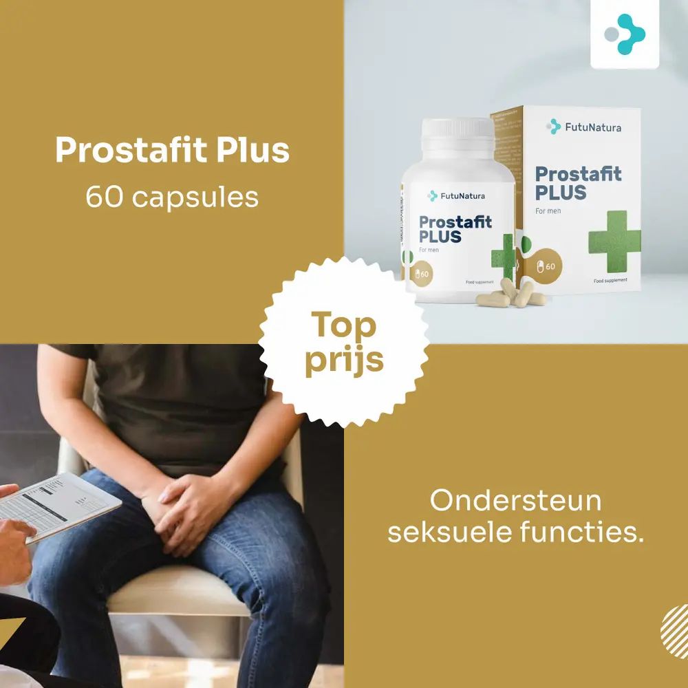FutuNatura Prostafit Plus. Fles en doos met capsules. 60 capsules. Groen kruis. Beste prijs.