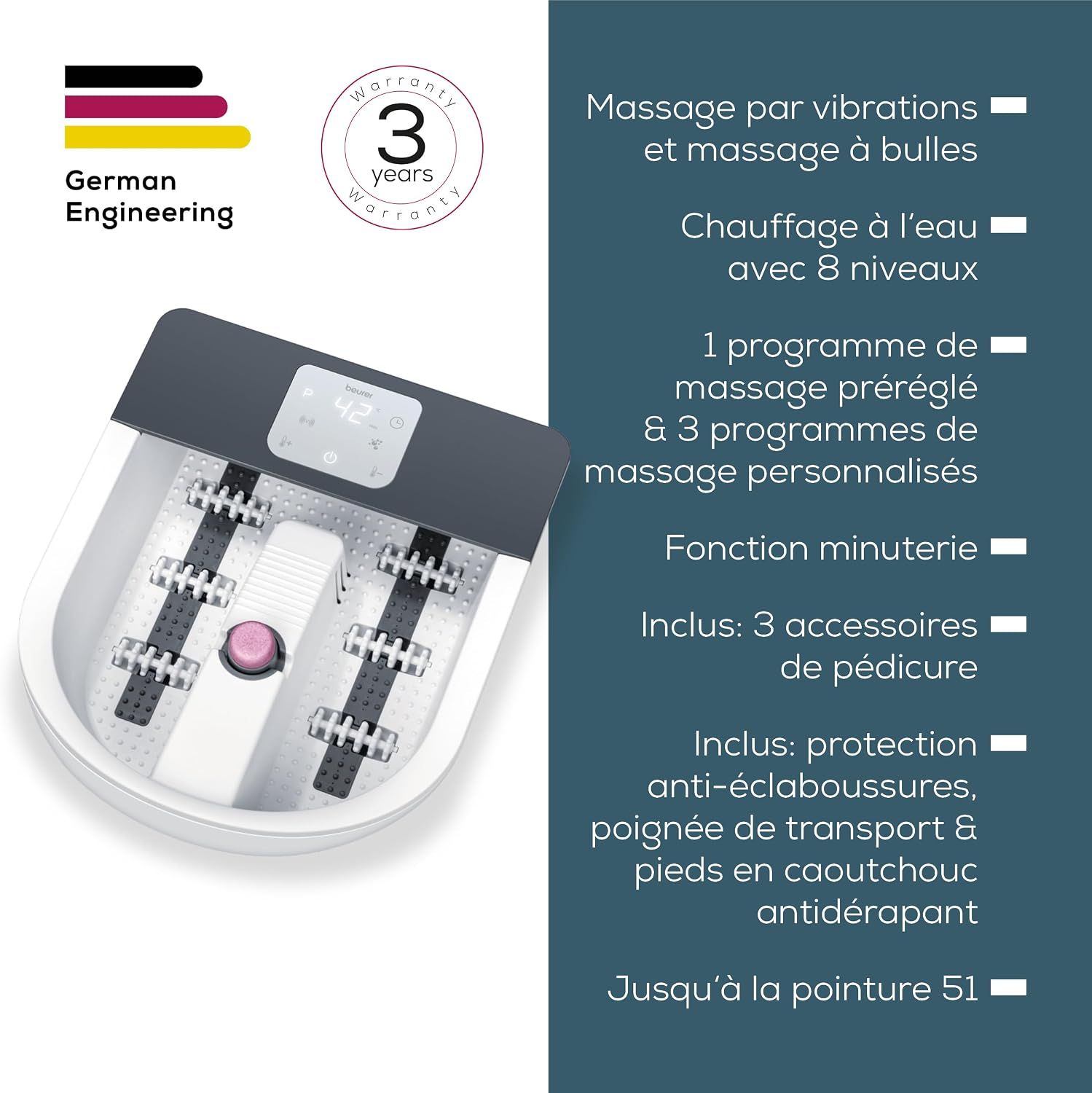 Bain de pieds Beurer FB 60 avec protection anti-éclaboussures et poignée.