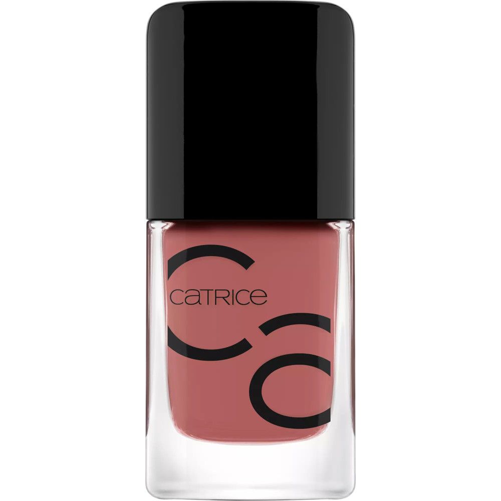 Flacon de vernis à ongles avec bouchon noir. Teinte rose. Marque Catrice.