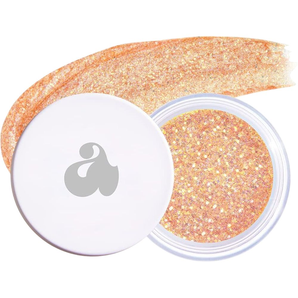 Glittergelpotje met deksel. Logo op deksel. Gelkleur: oranje.