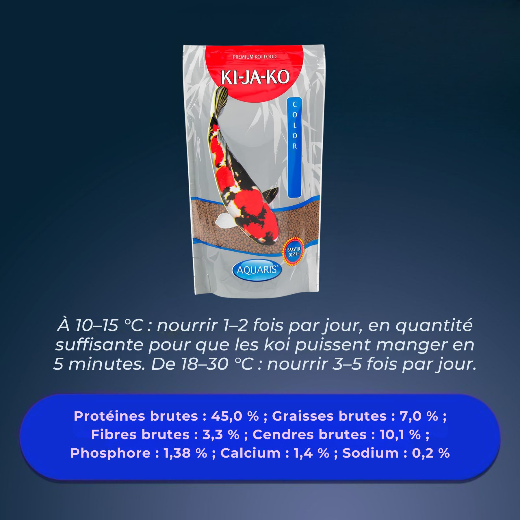 Aliments pour poissons KI-JA-KO Color 3 mm. Recommandations d'alimentation et informations nutritionnelles.