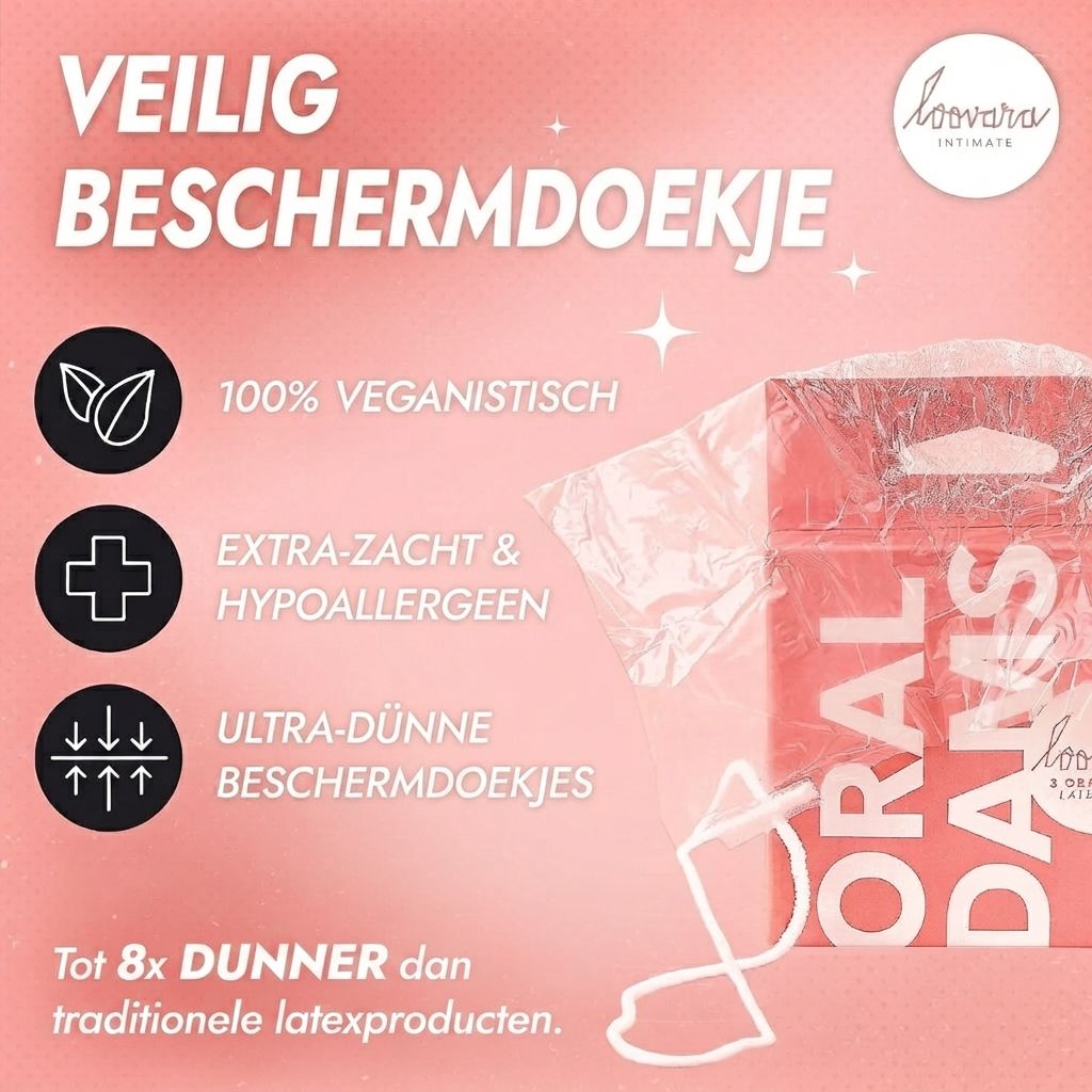 Vrouw houdt latexvrije oral dam vast. Voor gezicht en intieme zone.