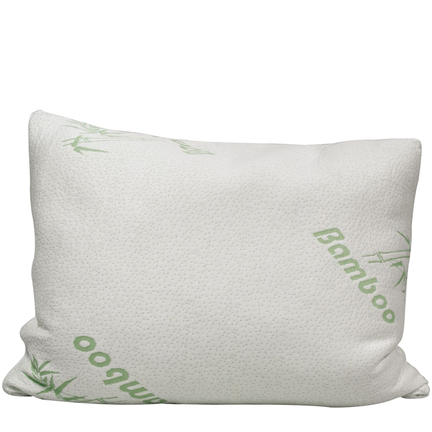 Oreiller king size en bambou blanc avec impression bambou vert. Le coussin est rectangulaire.