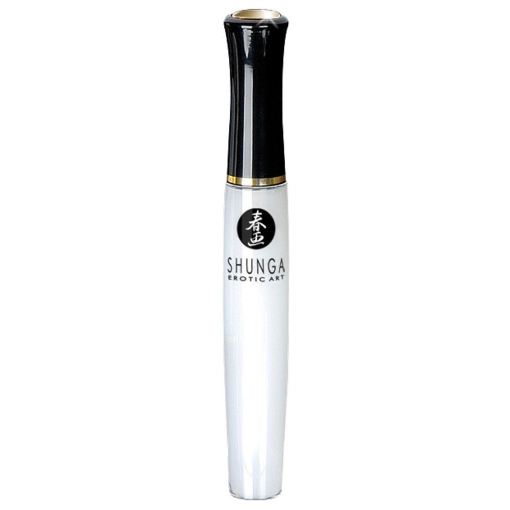 Flacon blanc, bouchon noir. Inscription: Shunga. Anneau doré. Produit pour usage oral.