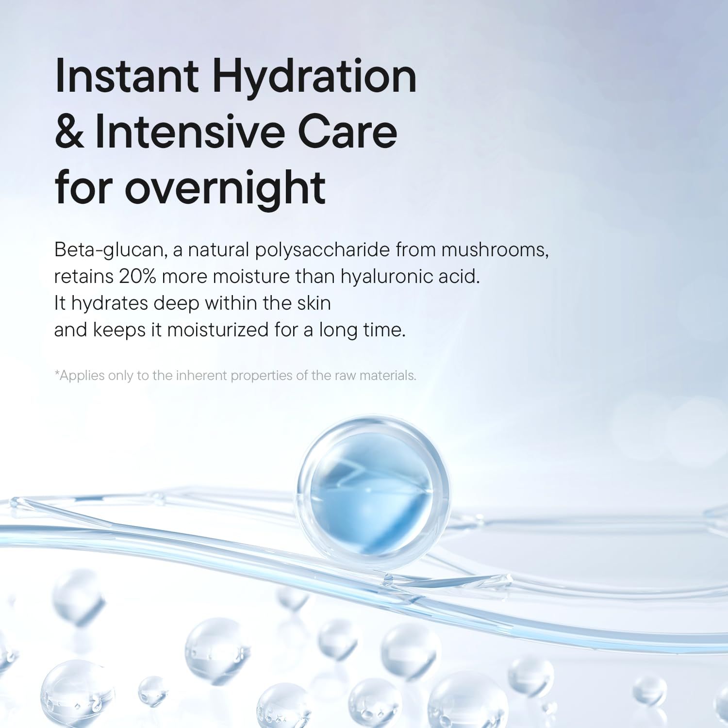 Texte avec le titre : Hydratation instantanée & Soin intensif pendant la nuit. Description du bêta-glucane.