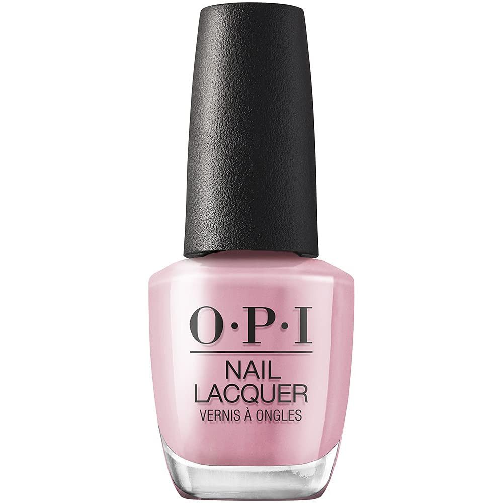 O.P.I. Nagellakfles. Roze lak met zwarte dop. Productnaam en merk duidelijk zichtbaar.