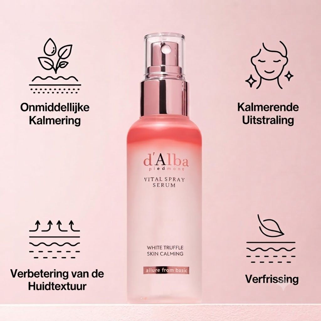 d'Alba Vital Spray Serum met witte truffel huidkalmering in een spuitfles.