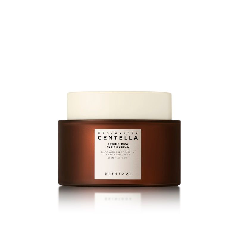 Pot brun avec SKIN1004 Madagascar Centella Probio-Cica Enrich Cream.