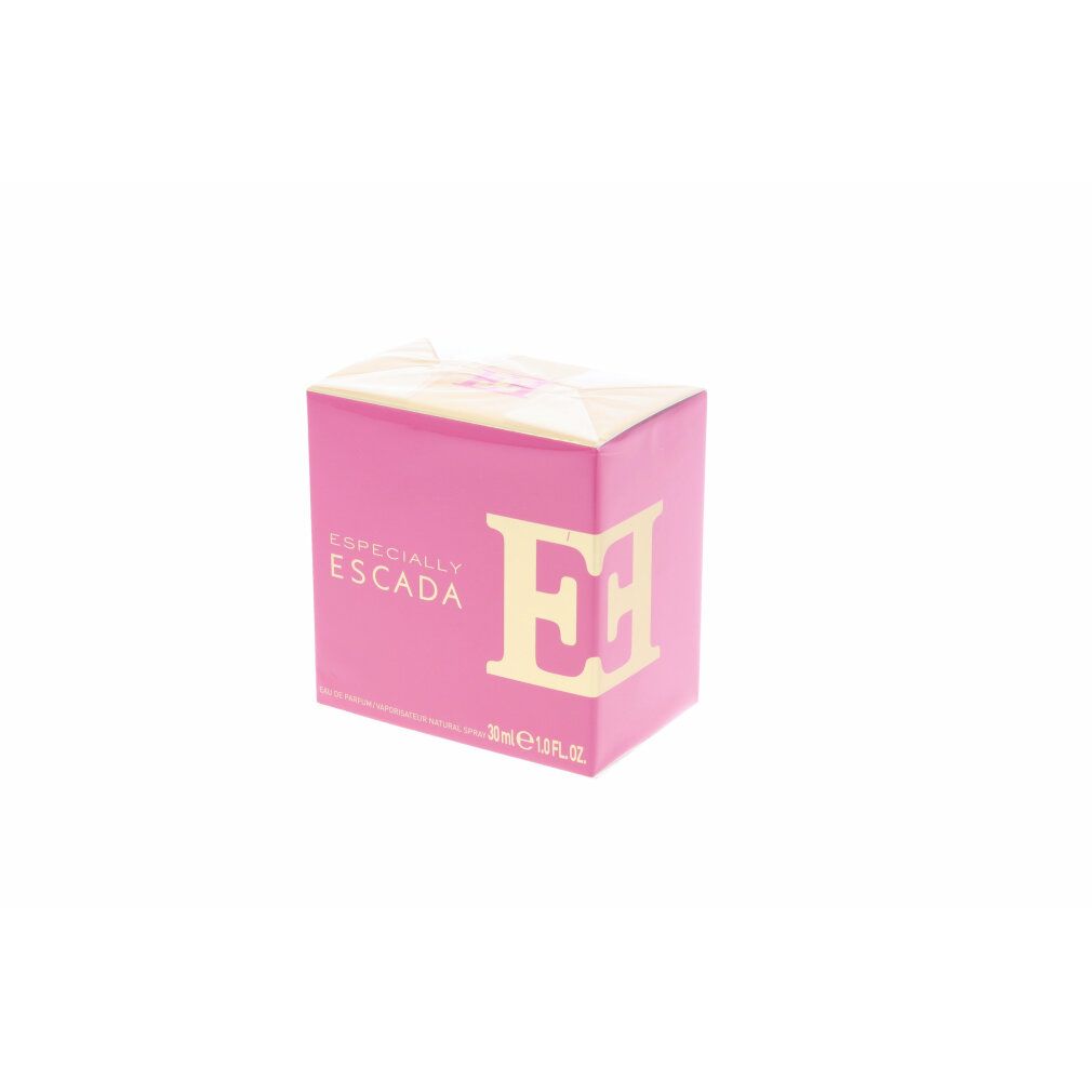Boîte rose avec logo doré et inscription ESPECIALLY ESCADA. 30ml.