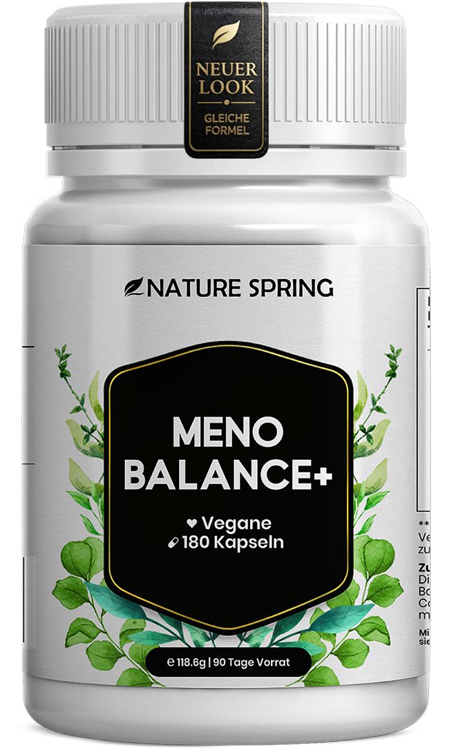Boîte de 180 gélules végétales Nature Spring Meno Balance+ pour 90 jours.