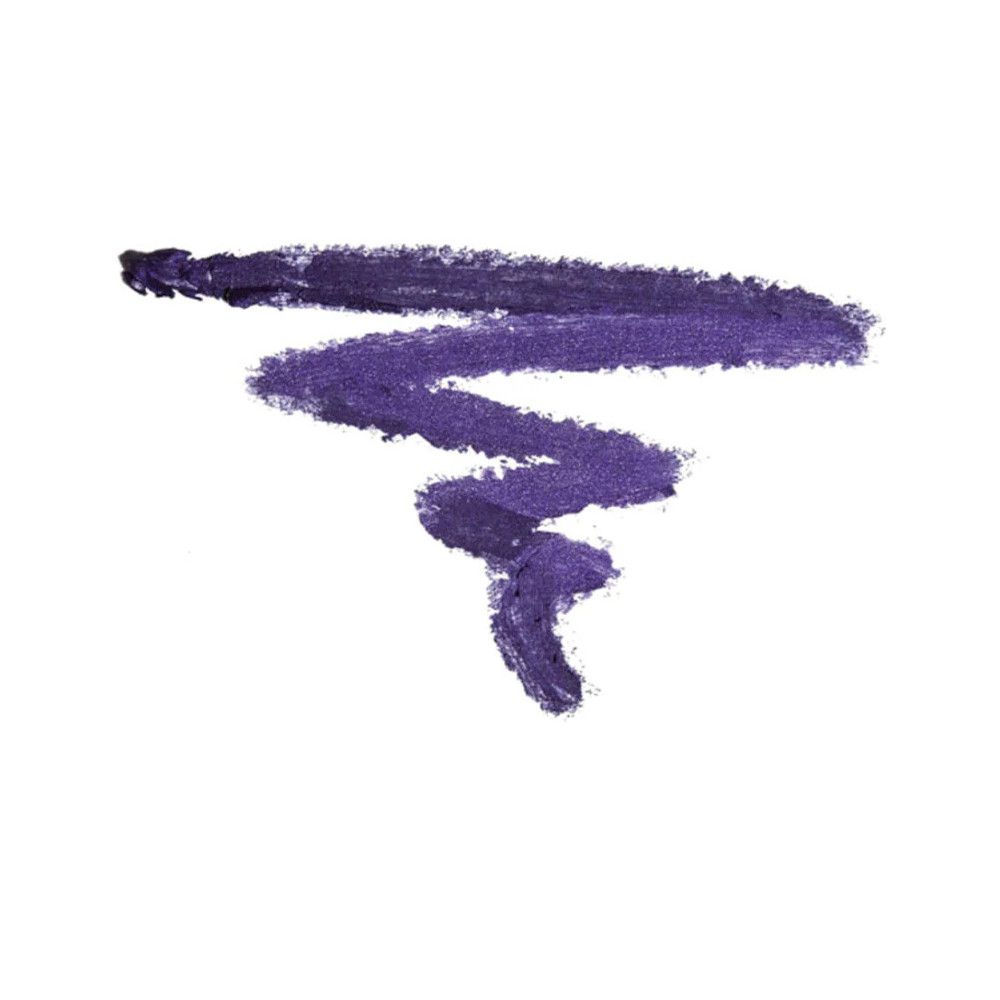 Un trait d'eyeliner violet en forme de vague sur fond blanc.
