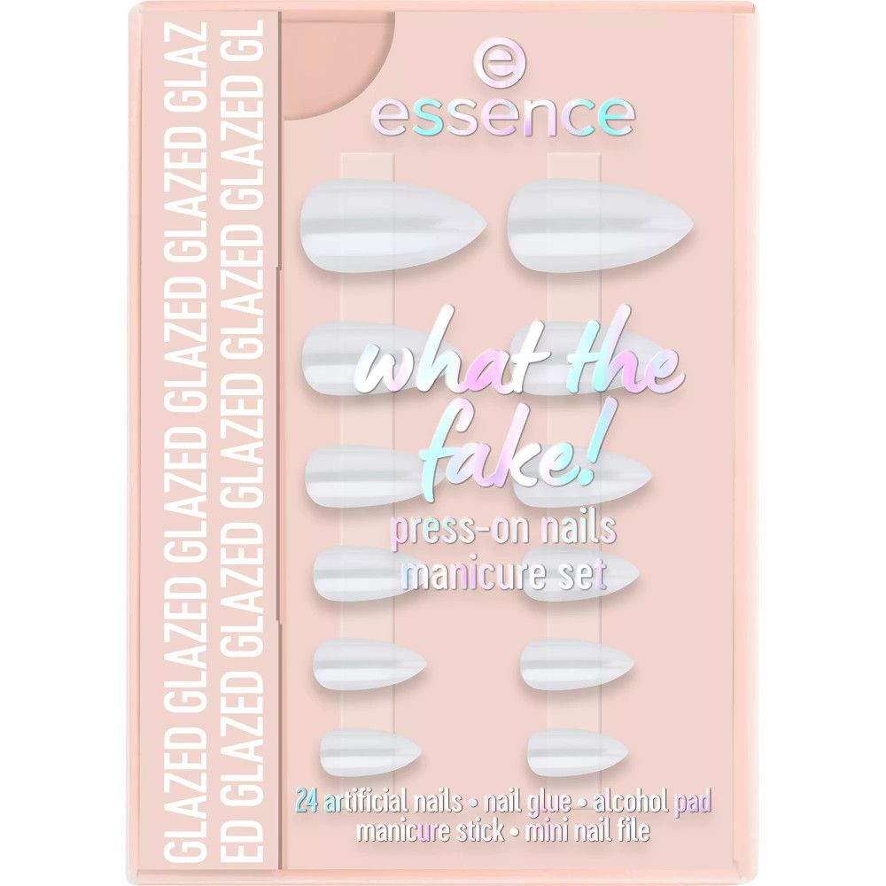 Emballage de faux ongles. Contient ongles, colle, lime et accessoires. Marque: Essence, nom du produit: What the Fake!
