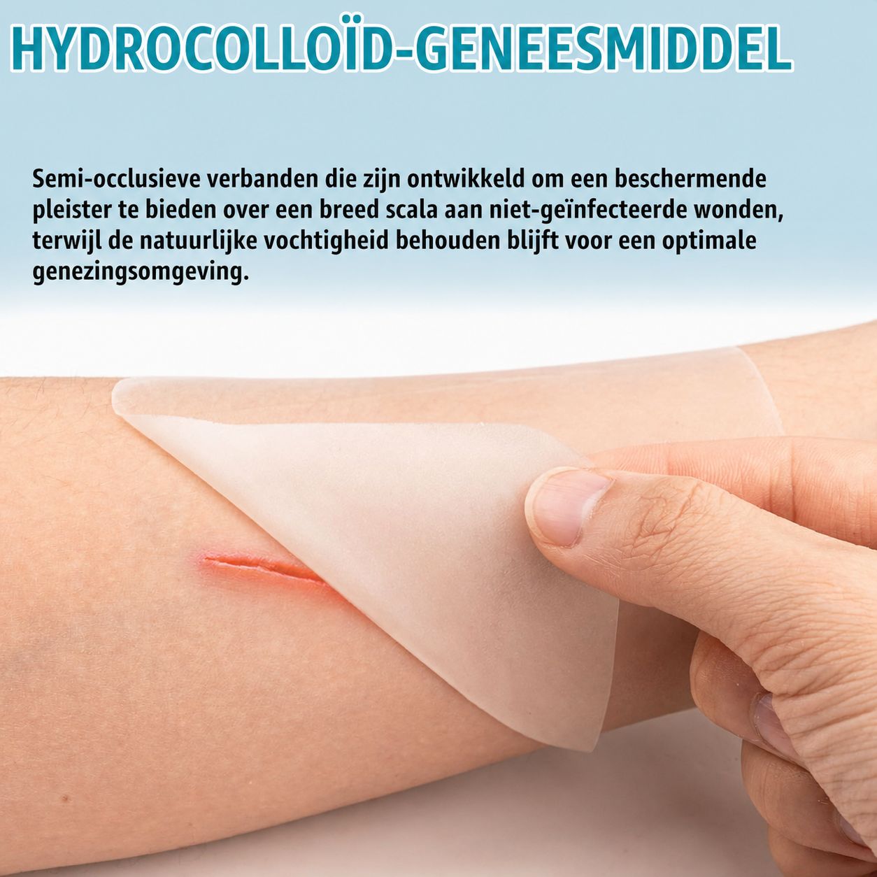 Hydrocolloïd verband op een arm met een snijwond.