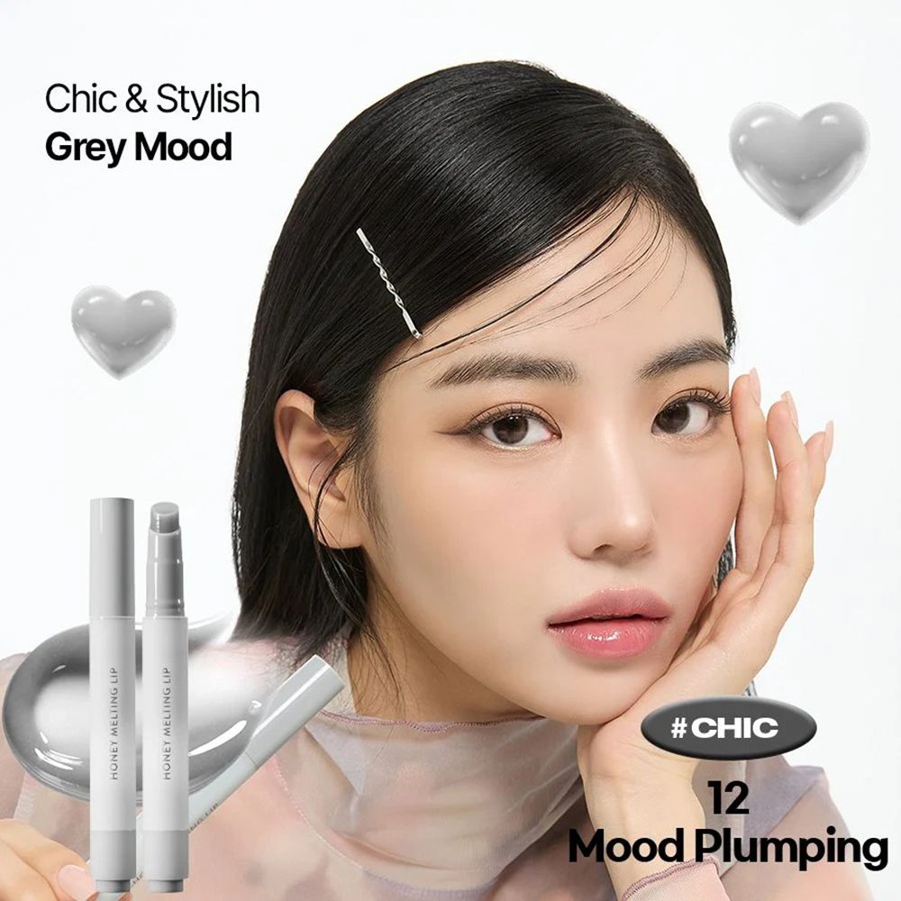 Femme avec rouge à lèvres et l'inscription "#CHIC 12 Mood Plumping".