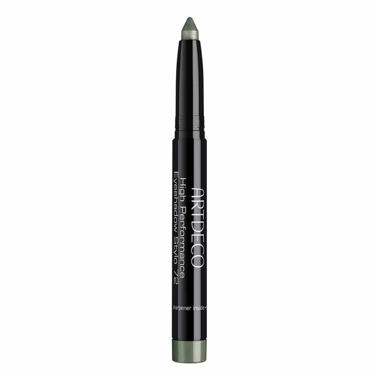 Artdeco High Performance Eyeshadow Stylo 72. Groene stift met zwarte behuizing. Productnaam en merk zichtbaar.