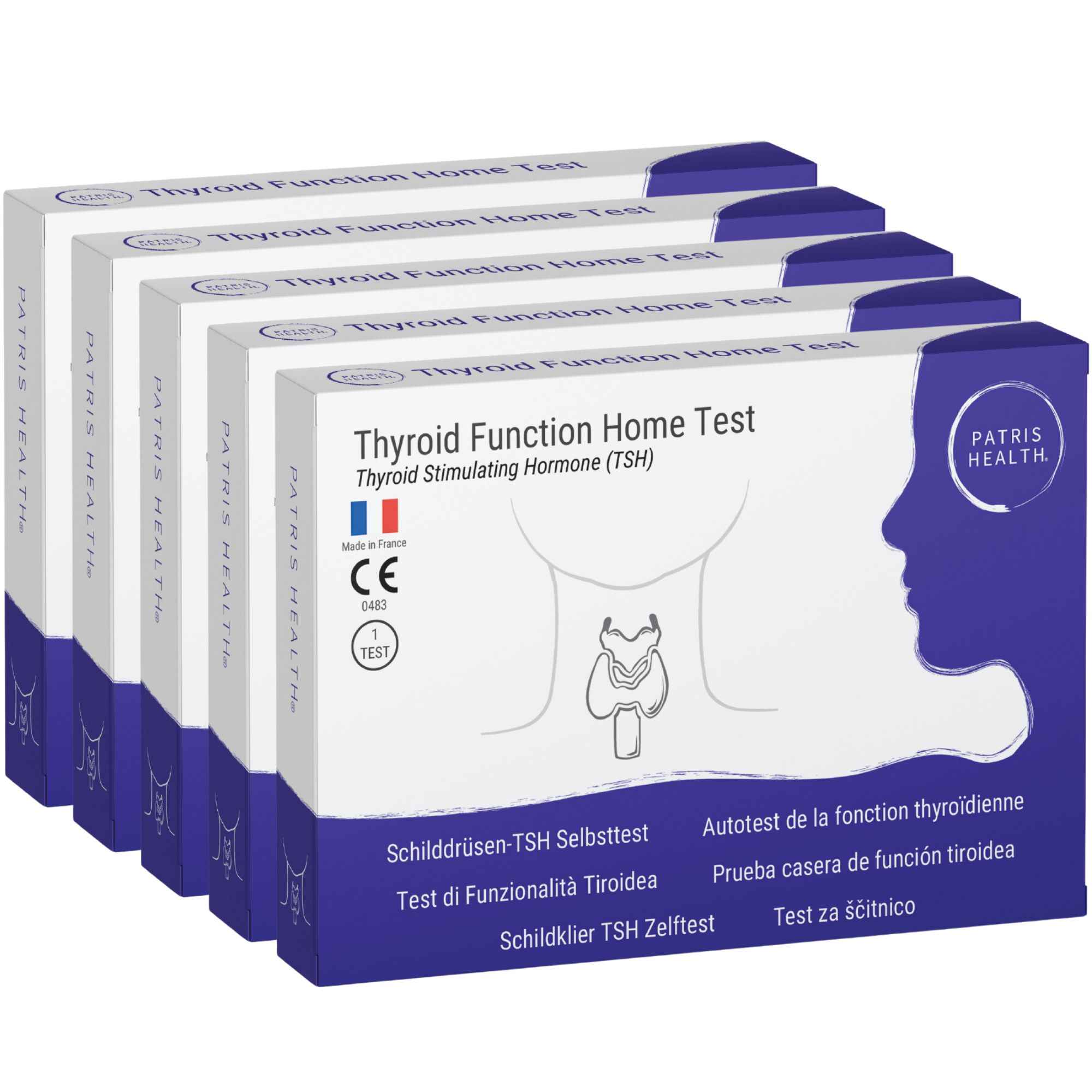 Précautions pour le test TSH Patris Health®. Contient des informations importantes sur l'utilisation et le stockage.