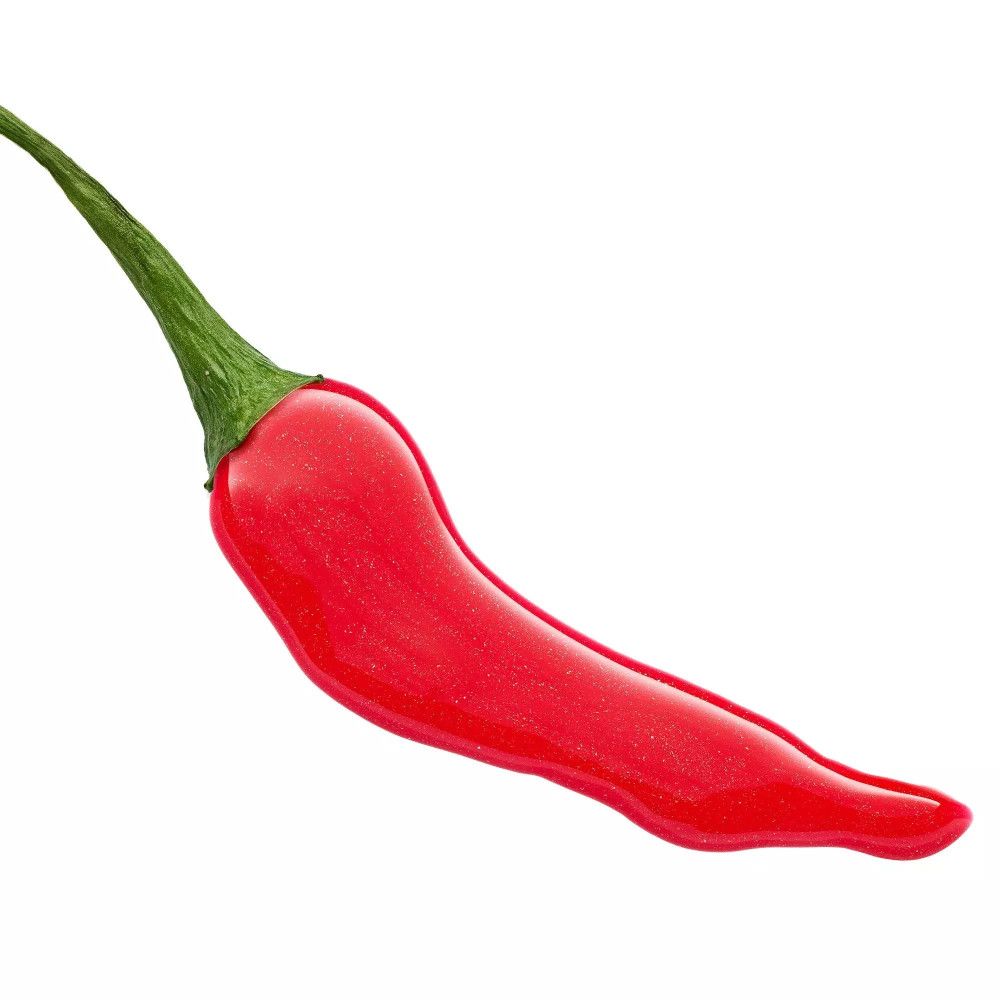 Rode chilipeper op witte achtergrond. Groene steel, langwerpige vorm, glanzend oppervlak.