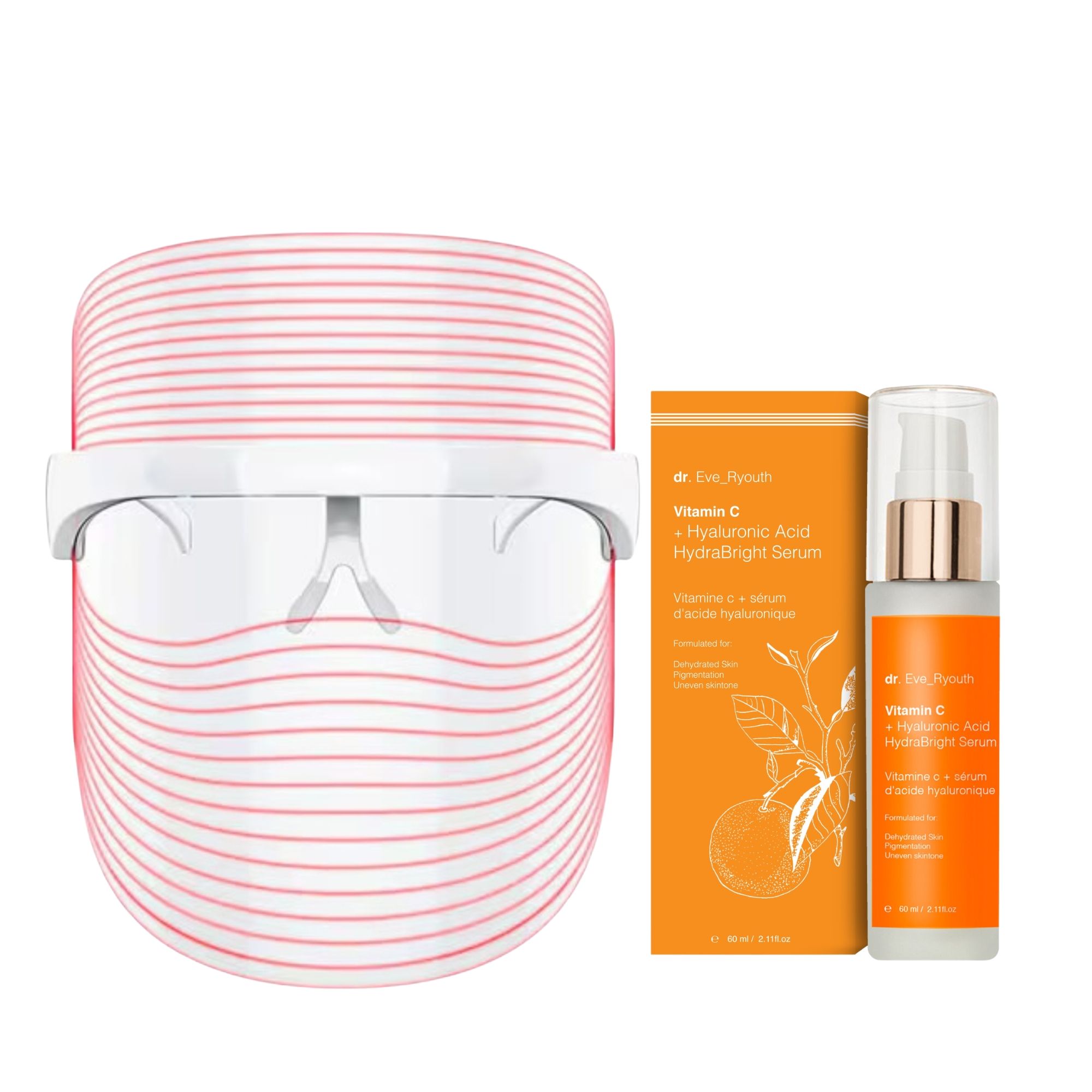 Dr Eve Ryouth Masque LED Sans Fil 3 Couleurs avec Vitamine C Sérum Hydrabright