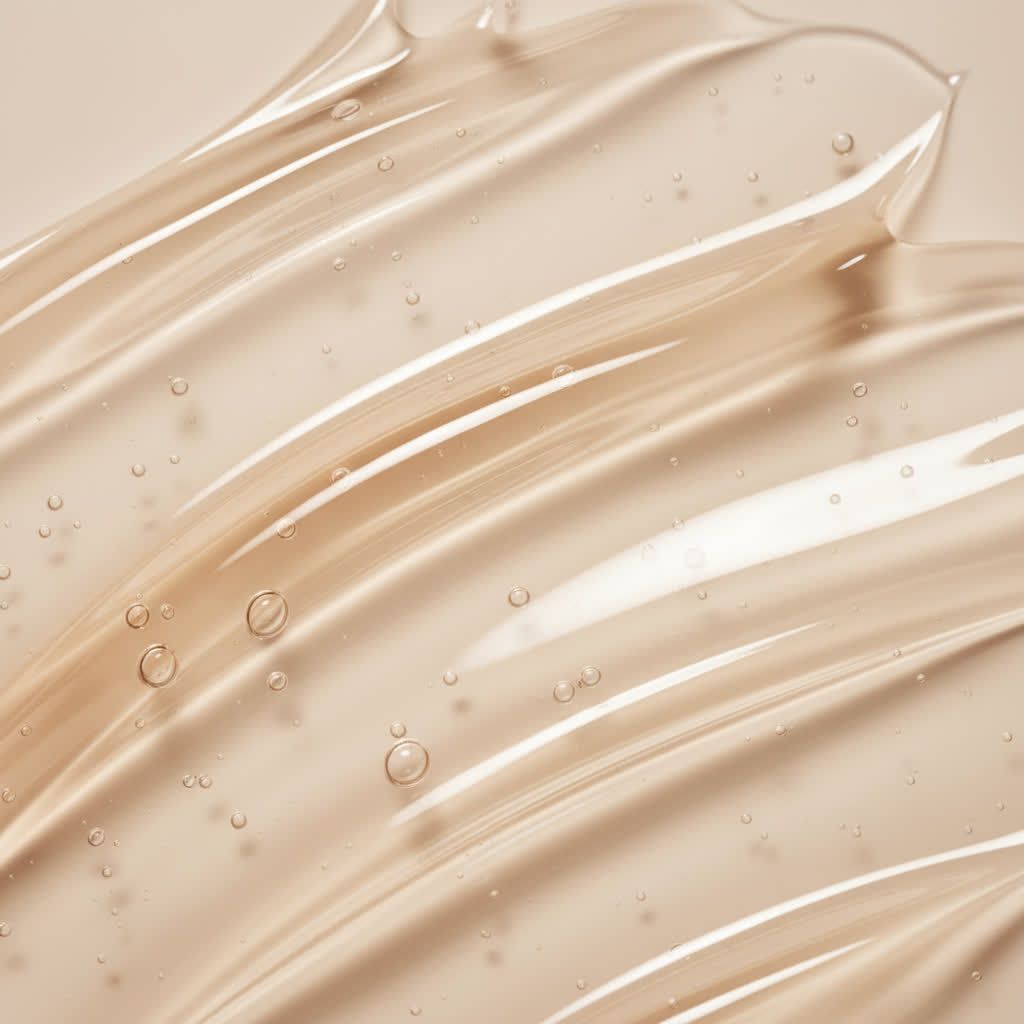 Close-up van transparante gel met belletjes. Gelsporen op lichte achtergrond.