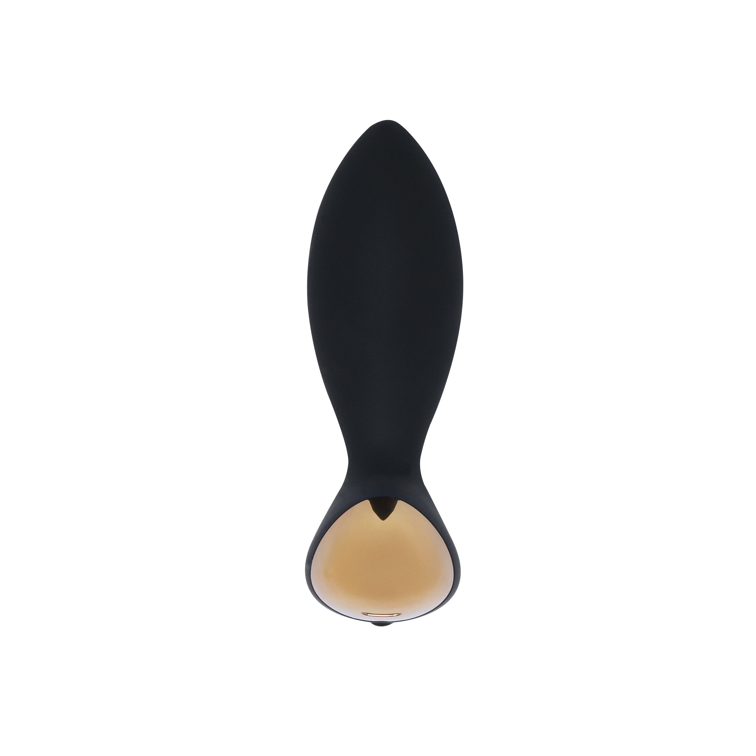 Zwarte anale vibrator met gouden accent. Langwerpige vorm met afgeronde punt en basis.