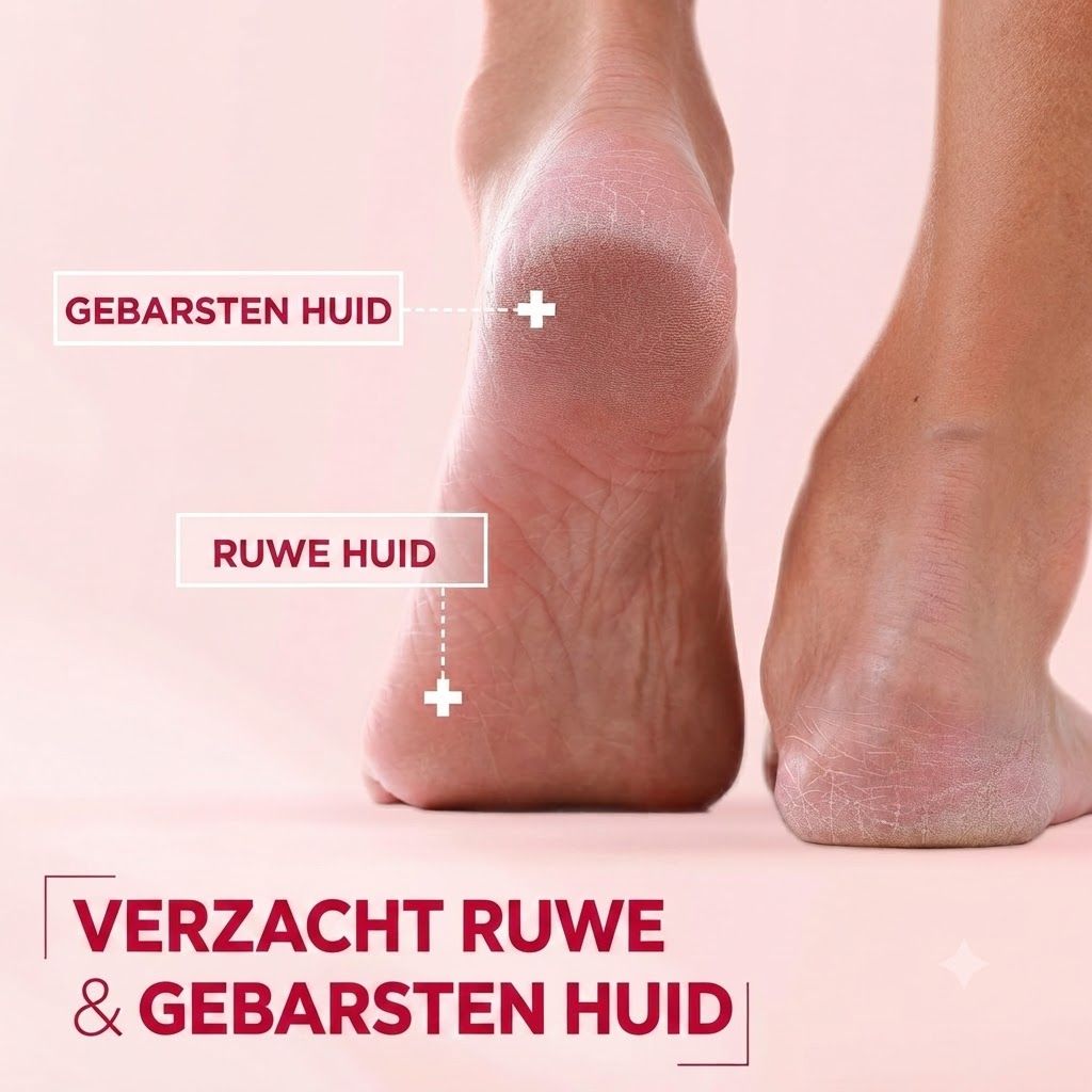 Voeten met droge, gebarsten huid op de hielen, gelabeld.