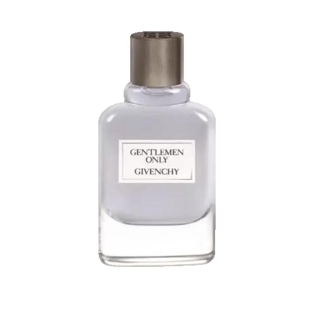 Parfumfles met zilveren dop. Label met "GENTLEMEN ONLY GIVENCHY".