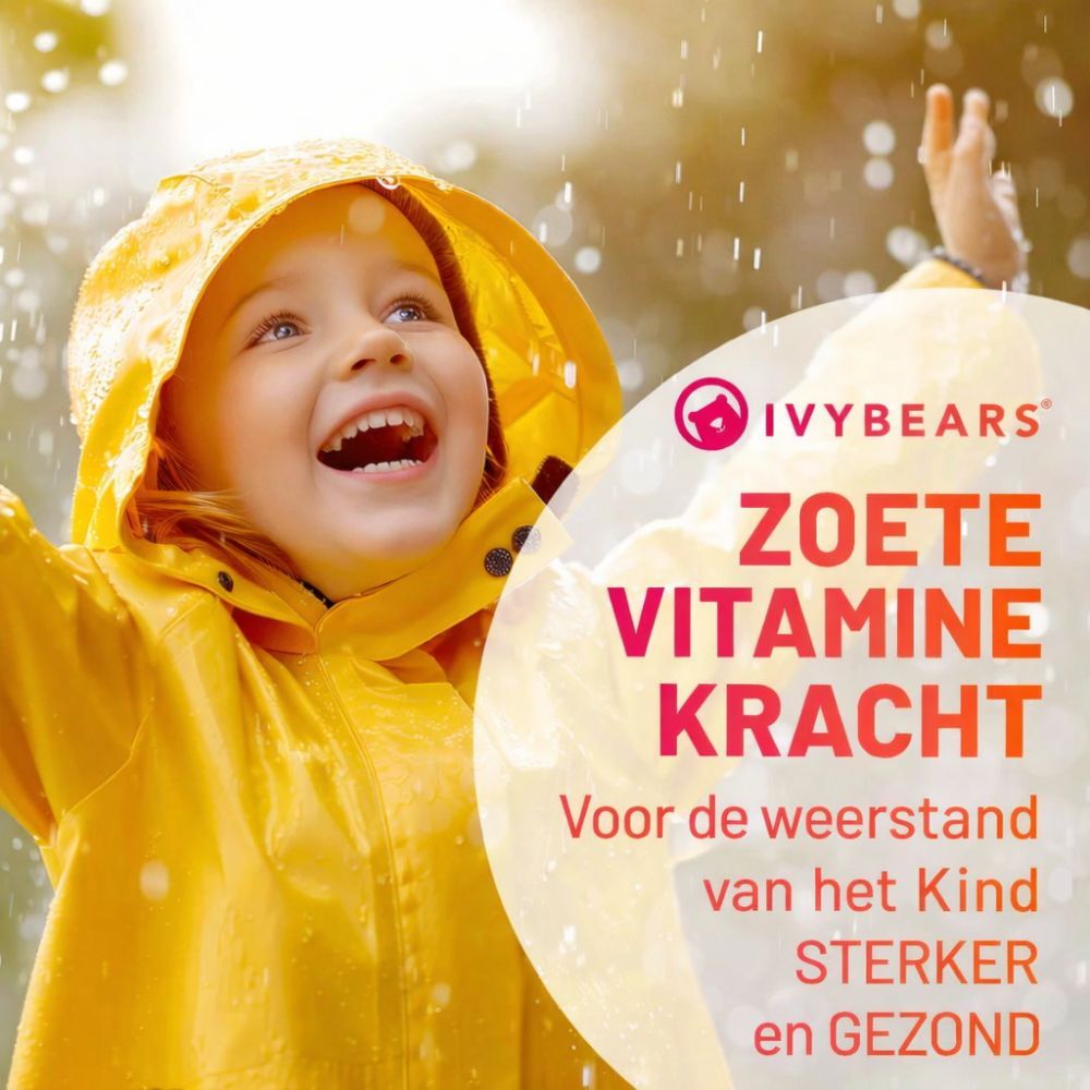 Rode gummybeer met gele oorbeschermers. Certificeringen: Vegan, Halal, GMP, HACCP, SGS, Made in Germany.