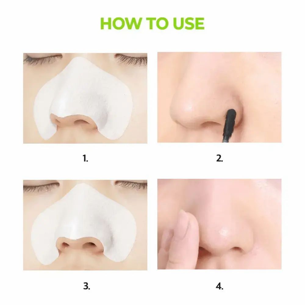 Voorbeelden van gebruik van de CNP Laboratory Anti-Pore Clear Kit. Stappen 1-4: masker aanbrengen, verwijderen, reinigen en verzorgen.